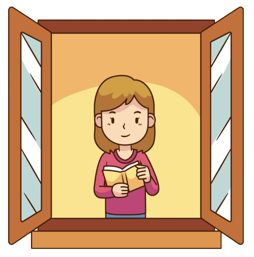 Cartoon Window With Girl Clipart PNG