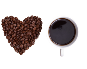 Black Coffee and Coffee Beans PNG