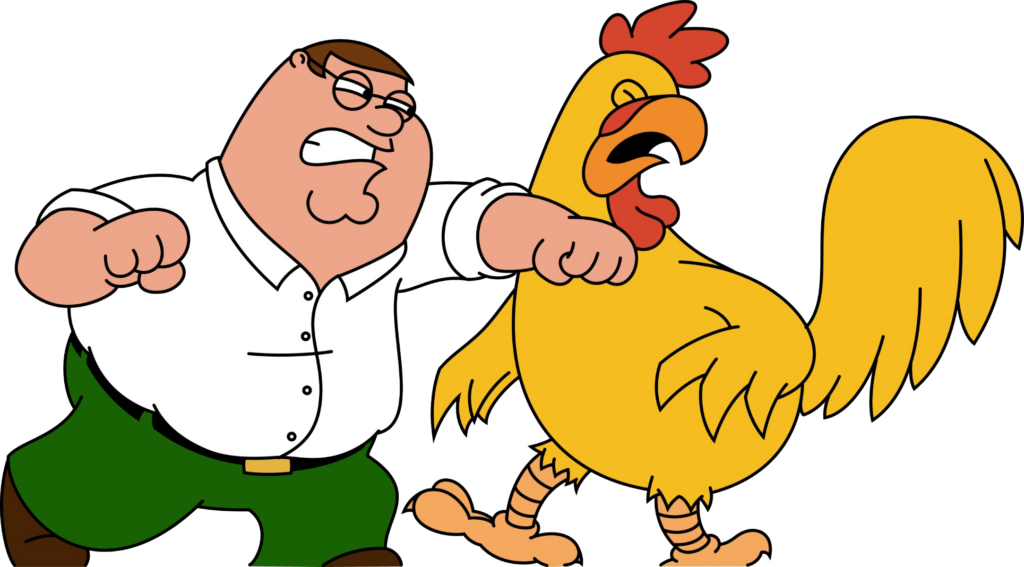 Peter Griffin Fighting with Ernie The Giant Chicken PNG