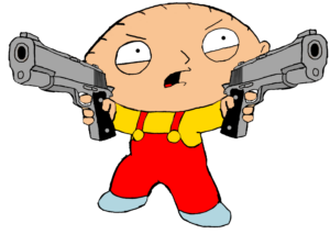 Stewie, Family Guy pointing two guns PNG