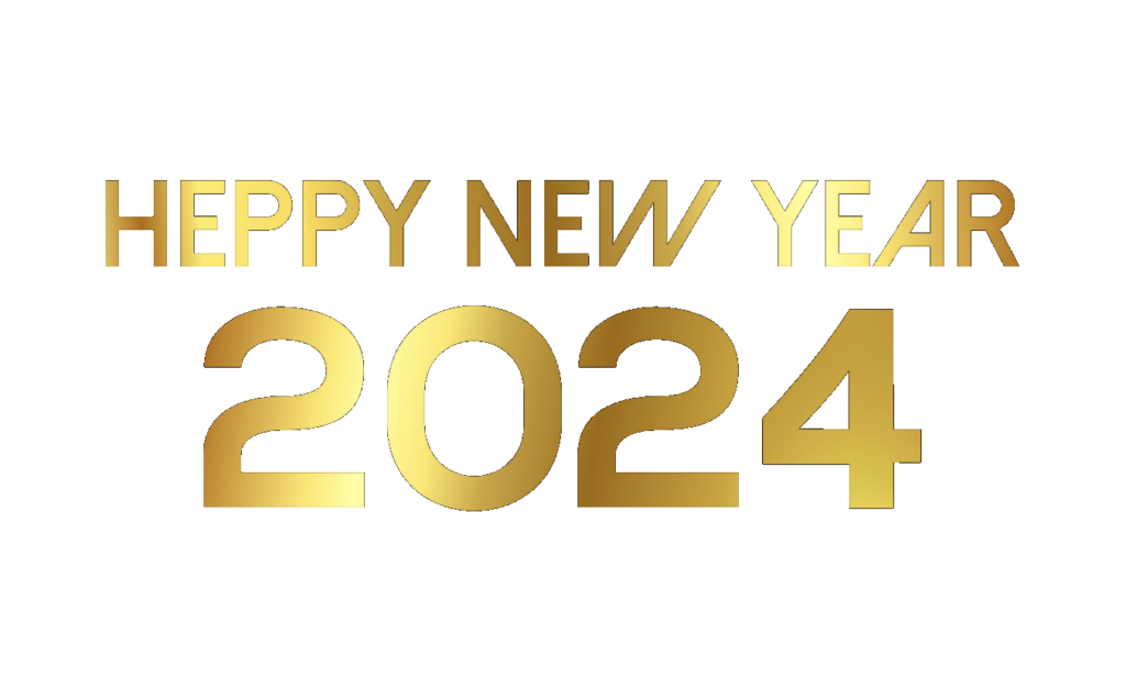 Happy New Year 2024 Golden Text Png
