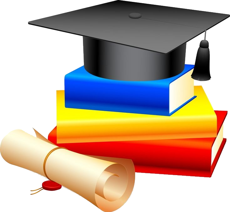Graduation Cap Books and Diploma Png