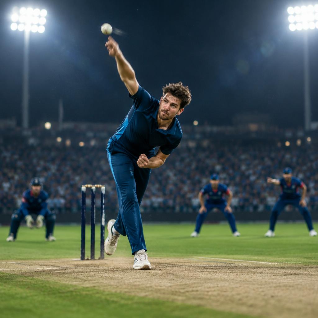 Live cricket match showing players on the field