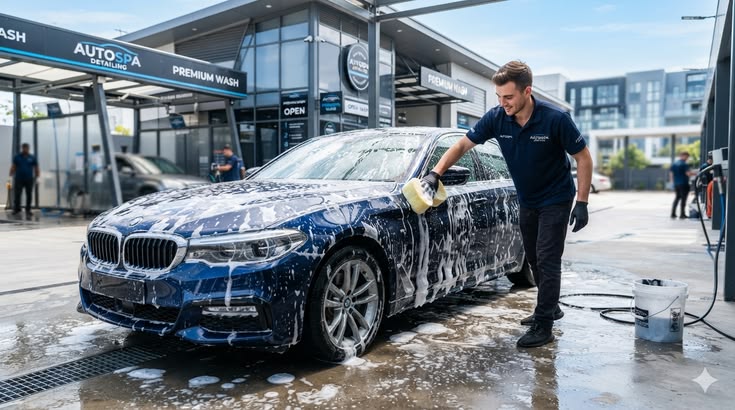 Car wash service in Dubai providing convenient vehicle cleaning options for busy drivers