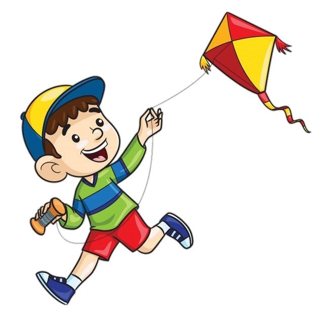 Running Boy with Flying Kite Clipart Png
