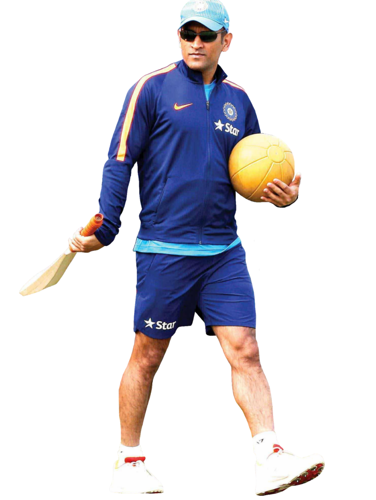 Ms Dhoni with Cricket bat and Football PNG