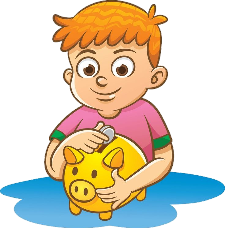 Boy with Piggy Bank Clipart Png