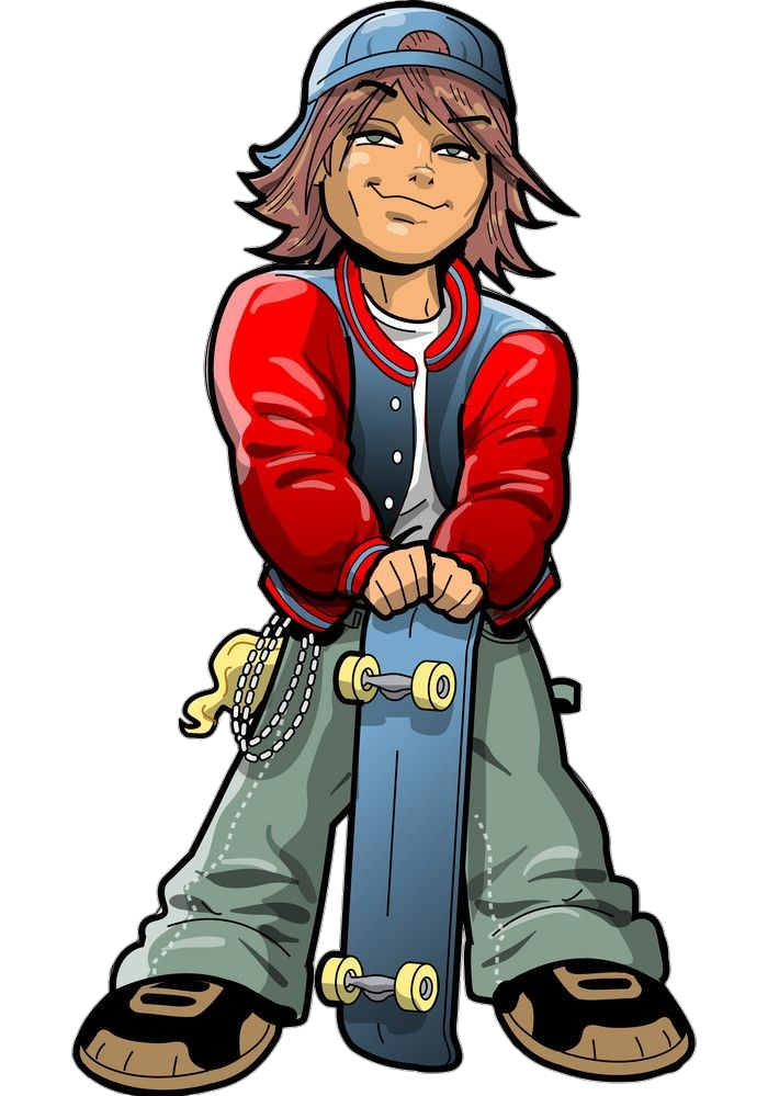 Boy with Skateboard clipart Png