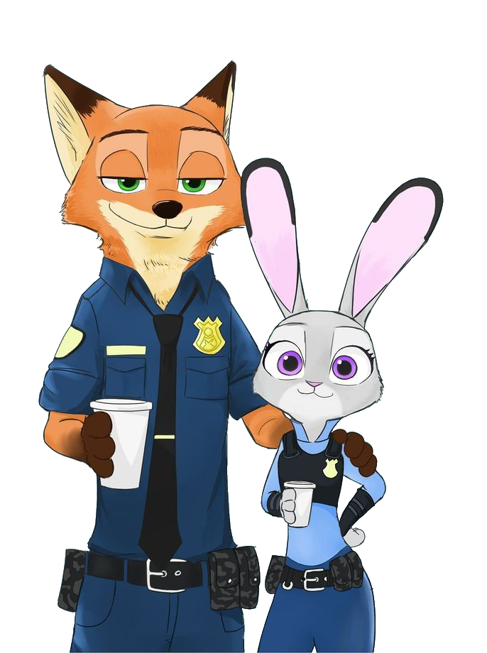 Cartoon Nick Wilde and Judy Hopps of Zootopia PNG