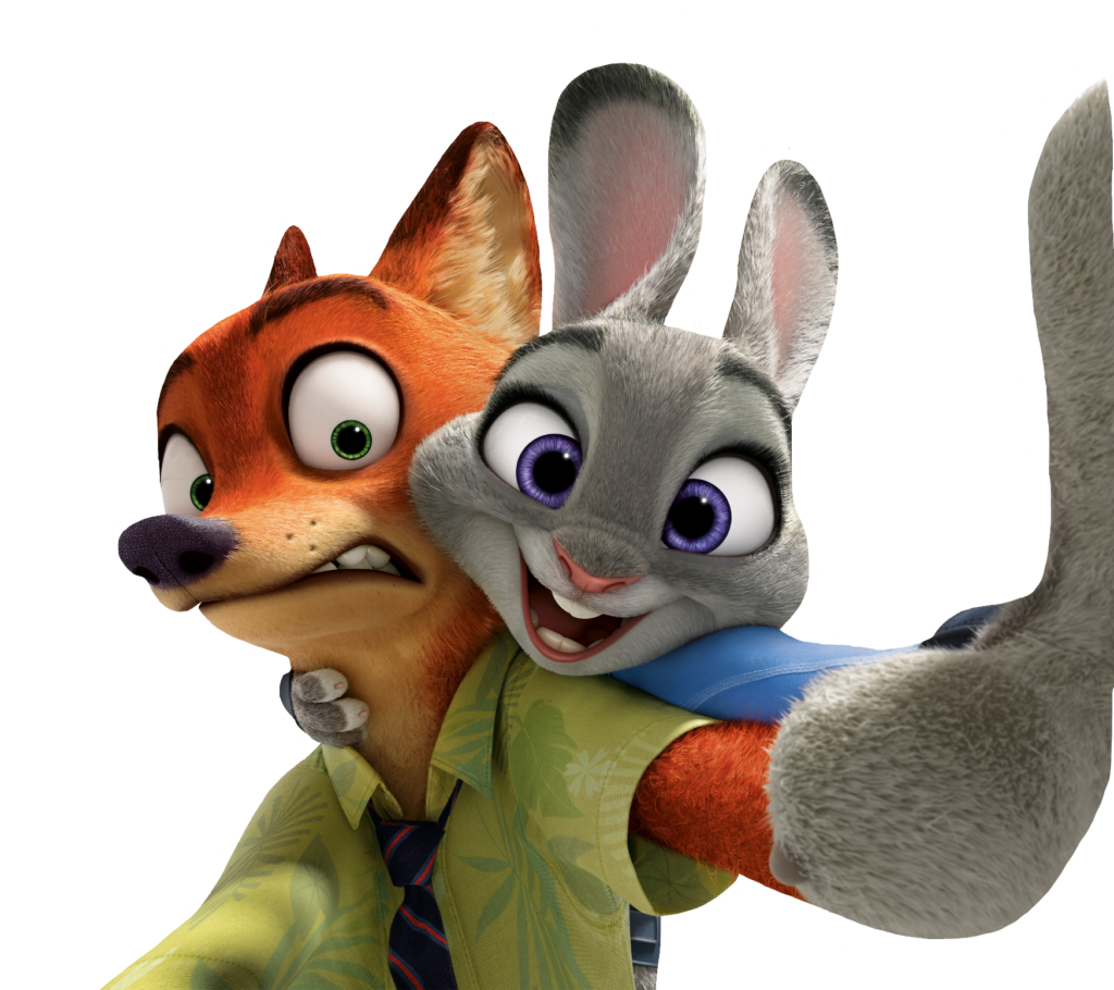 Zootopia Nick Wilde and Judy Hopps taking Selfie PNG