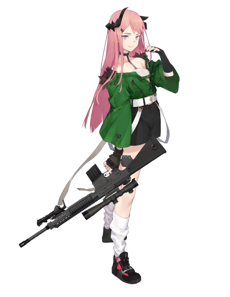 Green Anime Girl with Weapon Png