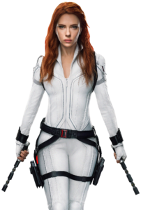 Black Widow in White Costume with Weapons PNG