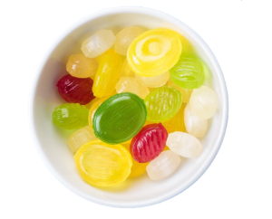 Colorful Hard Sugar Candies in Bowl PNG