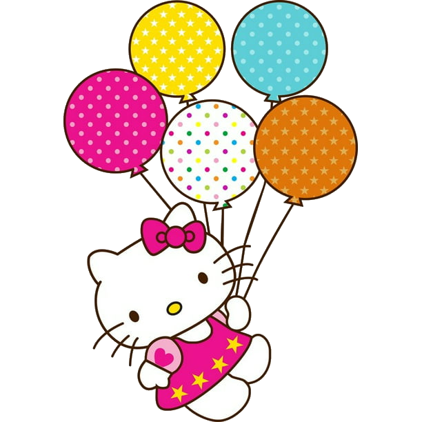 Hello Kitty Flying with balloons Png