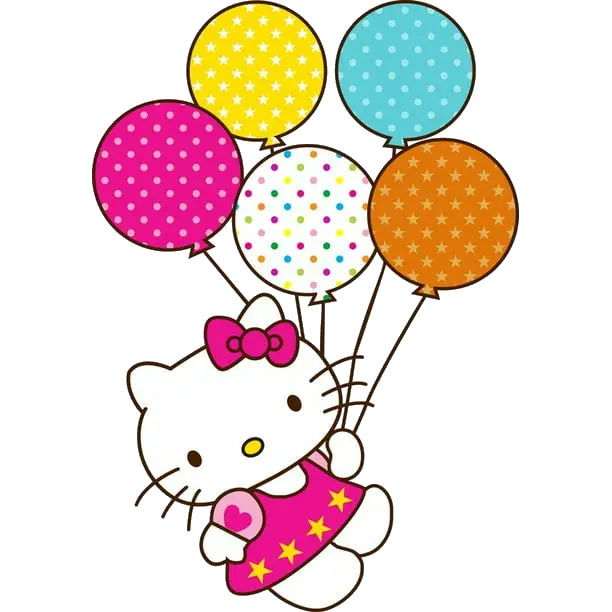 Hello Kitty Flying with balloons Png