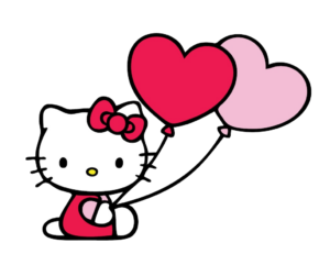 Hello Kitty with Heart Shape Flying Balloons Png
