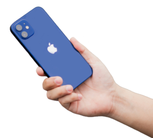 Blue iPhone holding hand PNG