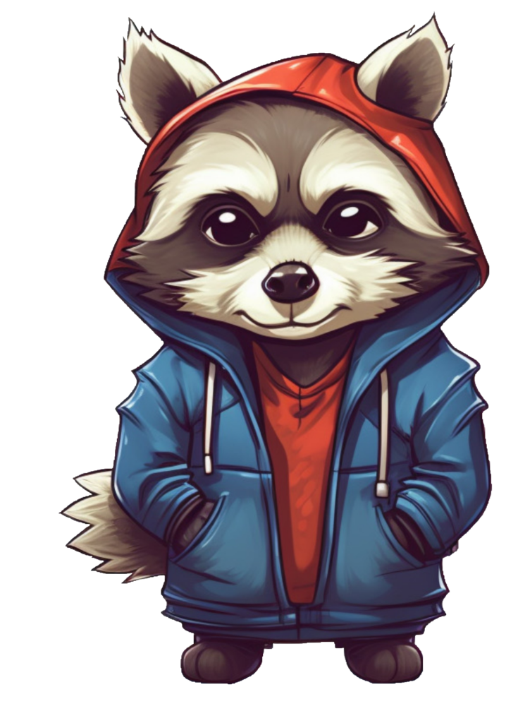 Animated Raccoon in Hoodie clipart PNG