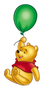 Winnie the Pooh Bear flying with Green Balloon Png
